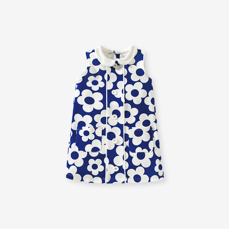 Blue Flower Power Groovy Shift Dress Easter Dress  for Little Girls