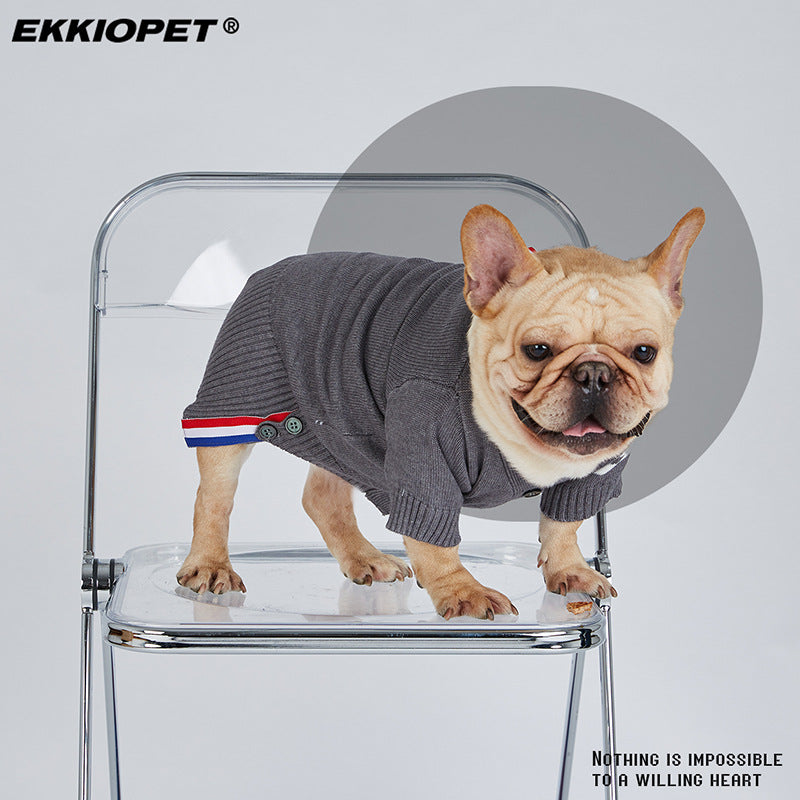French Bulldog Gray Knit Sweater Dog Cloth