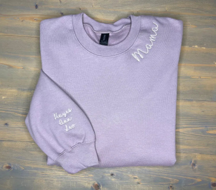 Custom Embroidered Mom Sweatshirt with name on Sleeve | Mother's Day Gift
