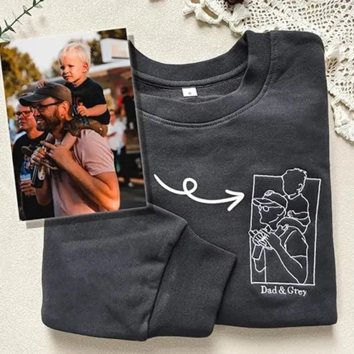 Custom Parent-Child Photo Outline Embroidered Sweatshirt - Surprise Mother's Day gift