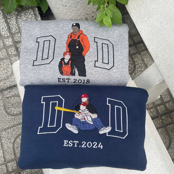 Custom Portrait from Photo Sweatshirt Embroidered Dad,Papa Sweatshirt