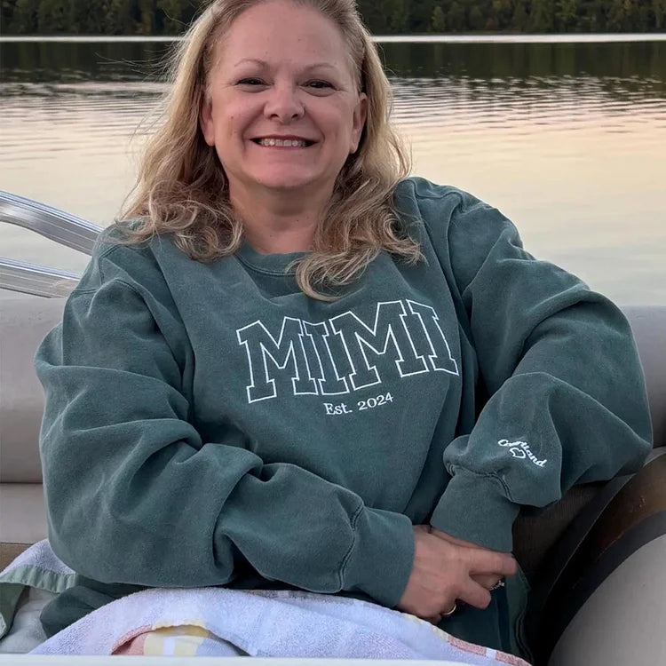 Custom Mama Embroidered Sweatshirt With Kids Names Sleeve | Mother's Day Gift