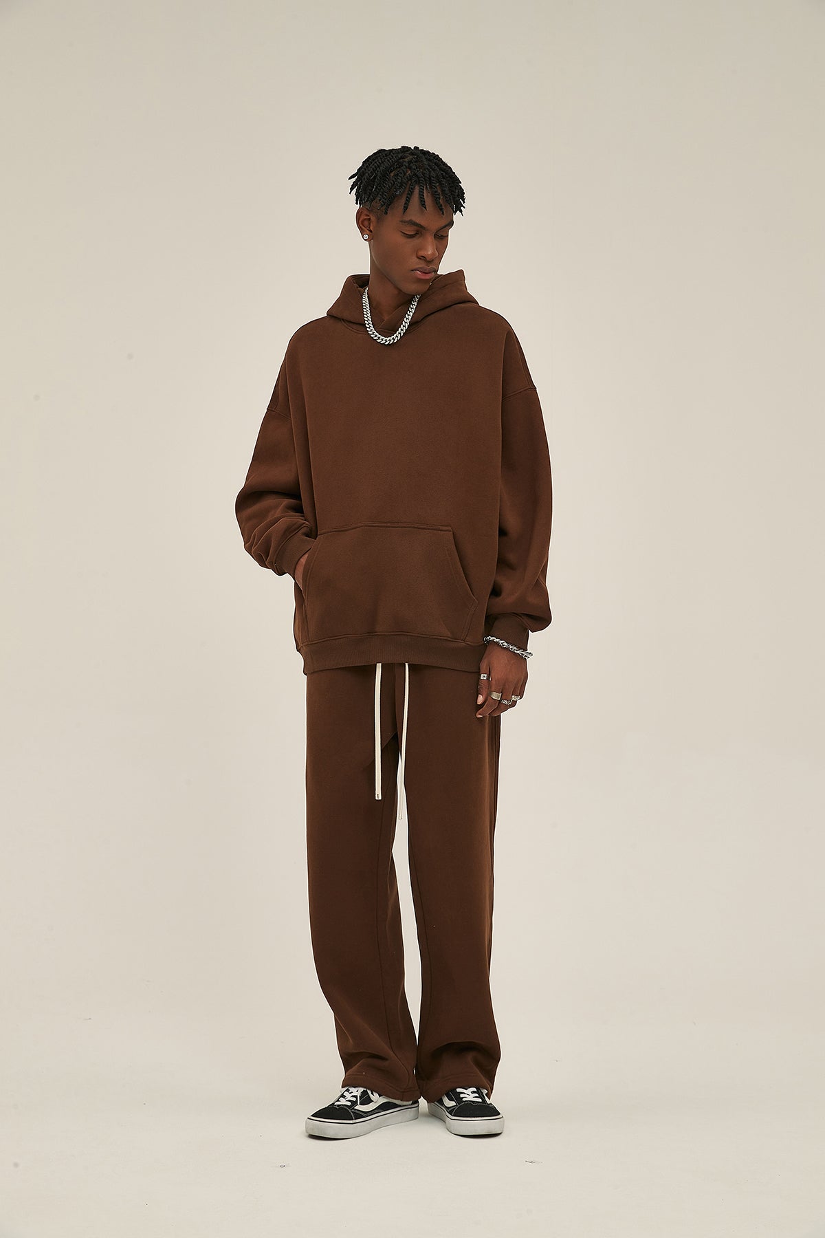 Coffee&Brown-350gsm Thick Cotton Oversized hoodie sweatshirt pants sets