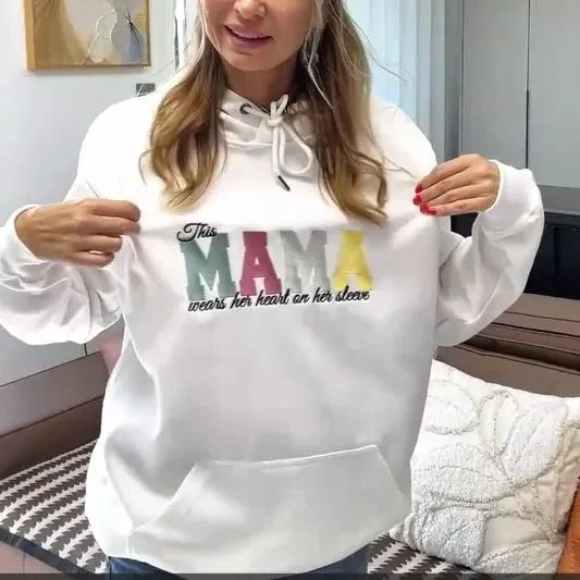 Wears Your Heart on Your Sleeve - Embroidered Mama Sweatshirt with Kids’ Names | Mother's Day Gift for Mom & Grandma