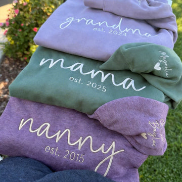 Custom mama Embroidered Sweatshirt with Kids Names on Sleeves | Mother's Day Gifts