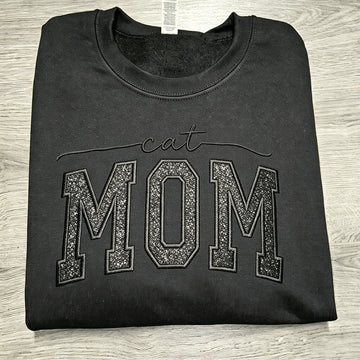 Custom Glitter Embroidered "Cat Mom" Sweatshirt | Mother's Day Gift