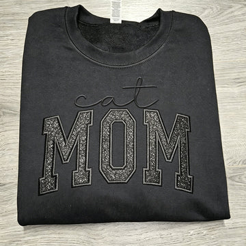 Custom Glitter Embroidered "Cat Mom" Sweatshirt | Mother's Day Gift