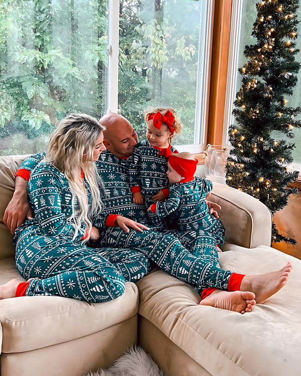 Christmas Crew family matching Christmas pajamas lifestyle image