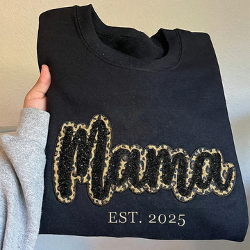 Custom Leopard Glitter MAMA Sweater Hoodie with Embroidery Gift for Mom