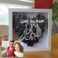 Custom Personalized Heart Line Art Flower Shadow Box | Mother's Day, Birthday Gift