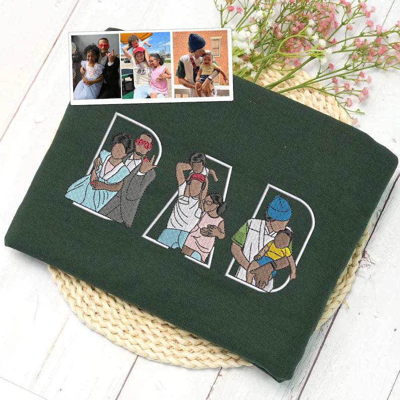 Custom Photo Portrait Embroidery Sweatshirt/T-shirt, Gift For Dad/Mom/Family