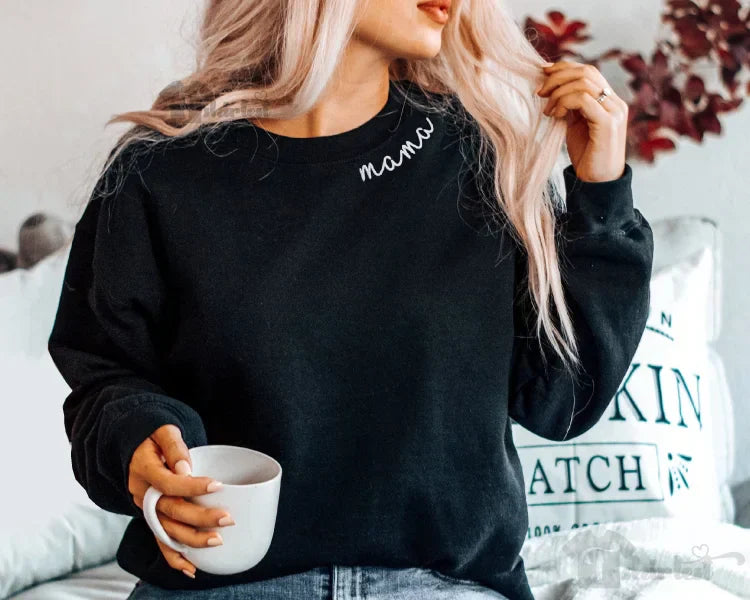 Custom Embroidered Mom Sweatshirt with name on Sleeve | Mother's Day Gift
