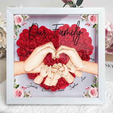 Personalized Our Family Hands Flower Shadow Box – Custom Mother’s Day Gift for Mom, Popular Family Keepsake Decor