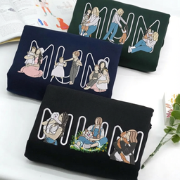 Custom Embroidered Portrait Mum & Kids Letter Design Sweatshirt | Mother's Day Gift