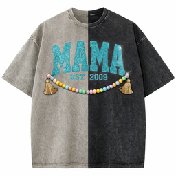 Washed Patchwork T Shirt Glitter MOM Sequin Embroidered Mothers Day Gift for Mama