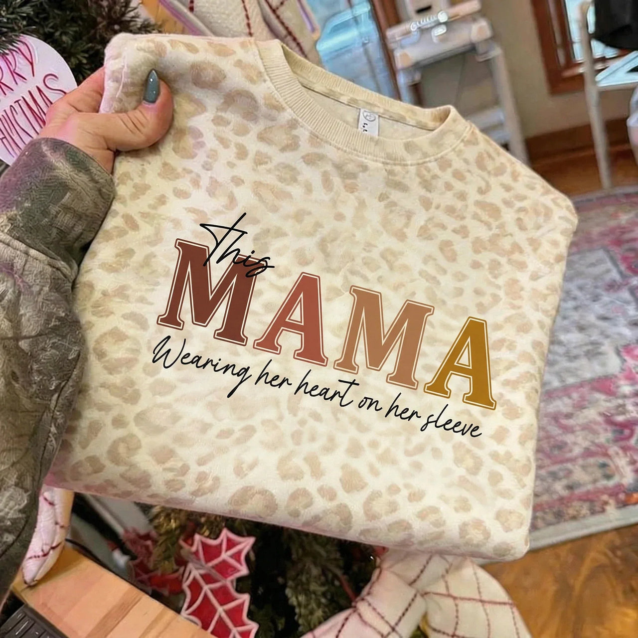 Wear Your Heart on Your Sleeve – Personalized Mama Leopard Sweatshirt with Kids’ Names