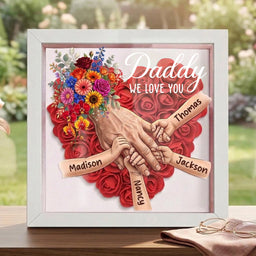 Custom Dad & Kids Holding Hands Floral Shadow Box | Personalized Father's Day Gift Frame