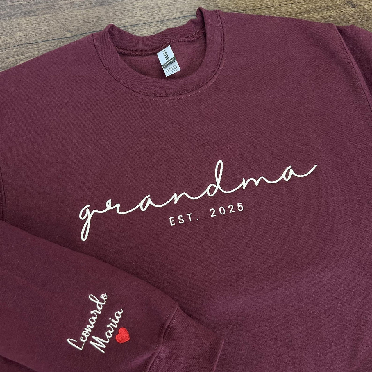 Custom Embroidered Mama Est Year Sweatshirt | Name On Sleeve With Heart, Grandma Shirt With Date | Gift For New Mom, Mothers Day Gift
