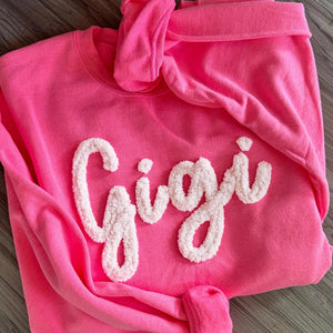 Custom Gigi Honey Name Chenille Yarn Embroidered Sweatshirt