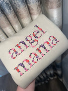 Custom Embroidered Angel Mama Floral Sweatshirt/Hoodie with Baby's Name on Sleeve