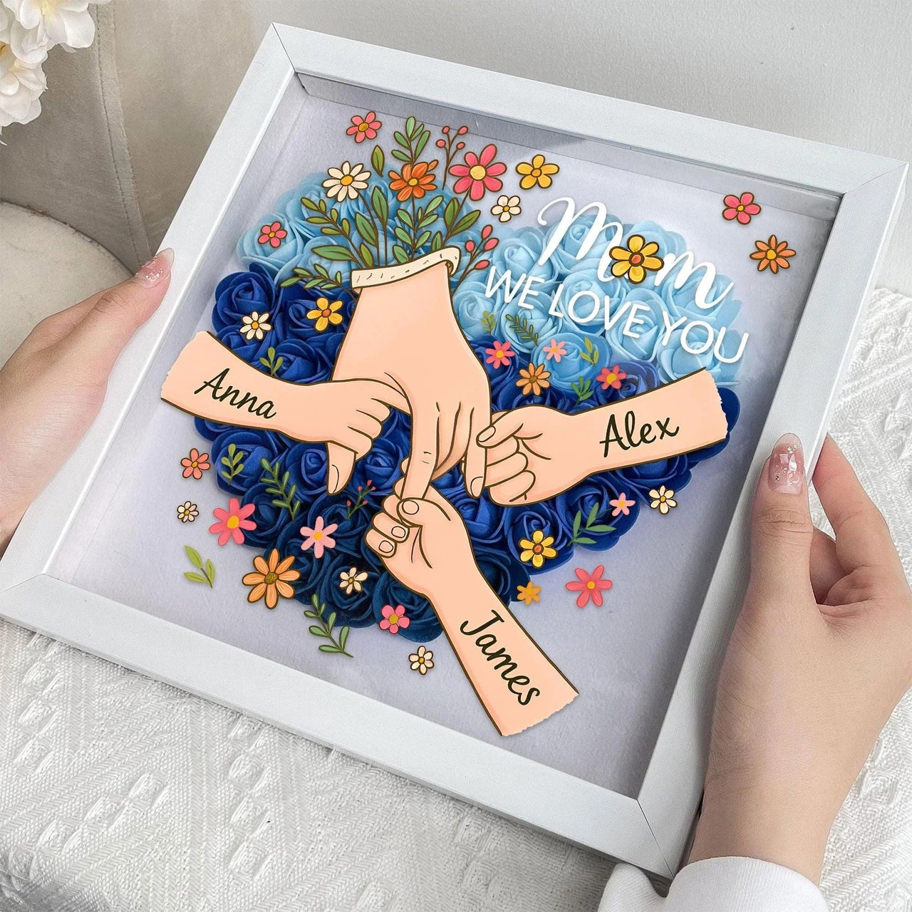 Personalized Shadow Box for Mom & Grandma Flower Shadow Box with Kids' Names | Mother's Day Gifts