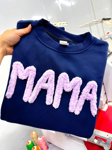 Custom Chenille Yarn Embroidered Mama Sweatshirt – Kids Names on Sleeve | Mother’s Day Gift for Mom