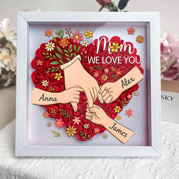 Personalized Shadow Box for Mom & Grandma Flower Shadow Box with Kids' Names | Mother's Day Gifts