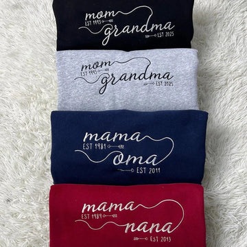 Custom Embroidered From Mom to Grandma Sweatshirt with Kids Names on Sleeves