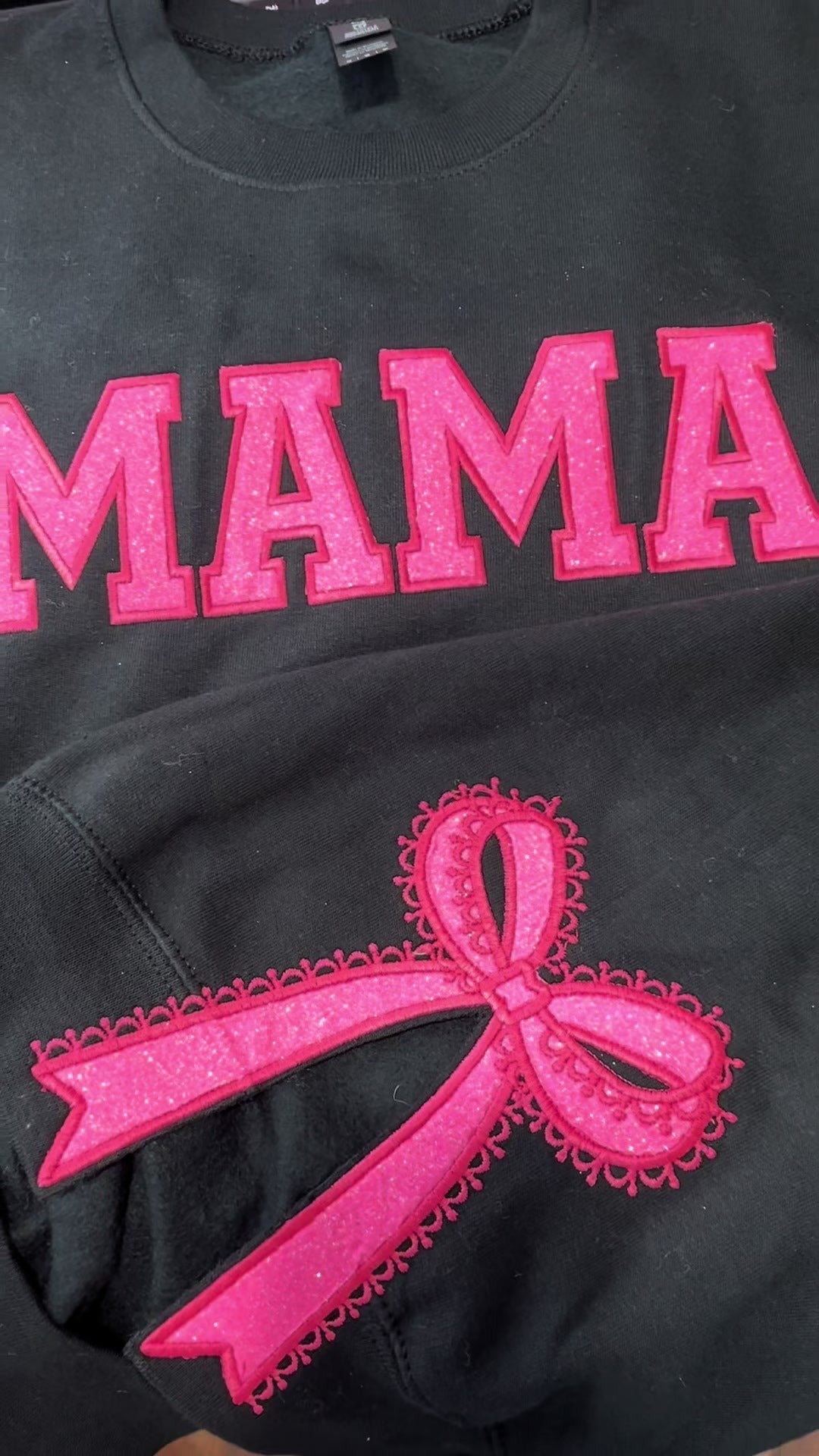 Custom Glitter Embroidered Lace Side Bow Mama Sweatshirt | Mother's Day Gifts