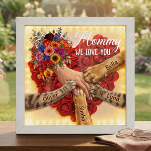 Personalized Pet Paw & Human Hand Holding Shadow Box-Mother's Day Flower Frame