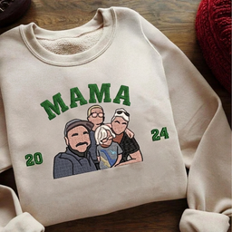 👨‍👩‍👧‍👦 Personalized Embroidered Family Photo Sweatshirt – Custom Portrait from Your Favorite Photo