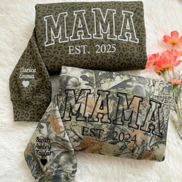 Custom Embroidered Comfort Camo & Leopard Colors Grandma and Grandpa Sweatshirt, Gift for Grandma/Grandpa