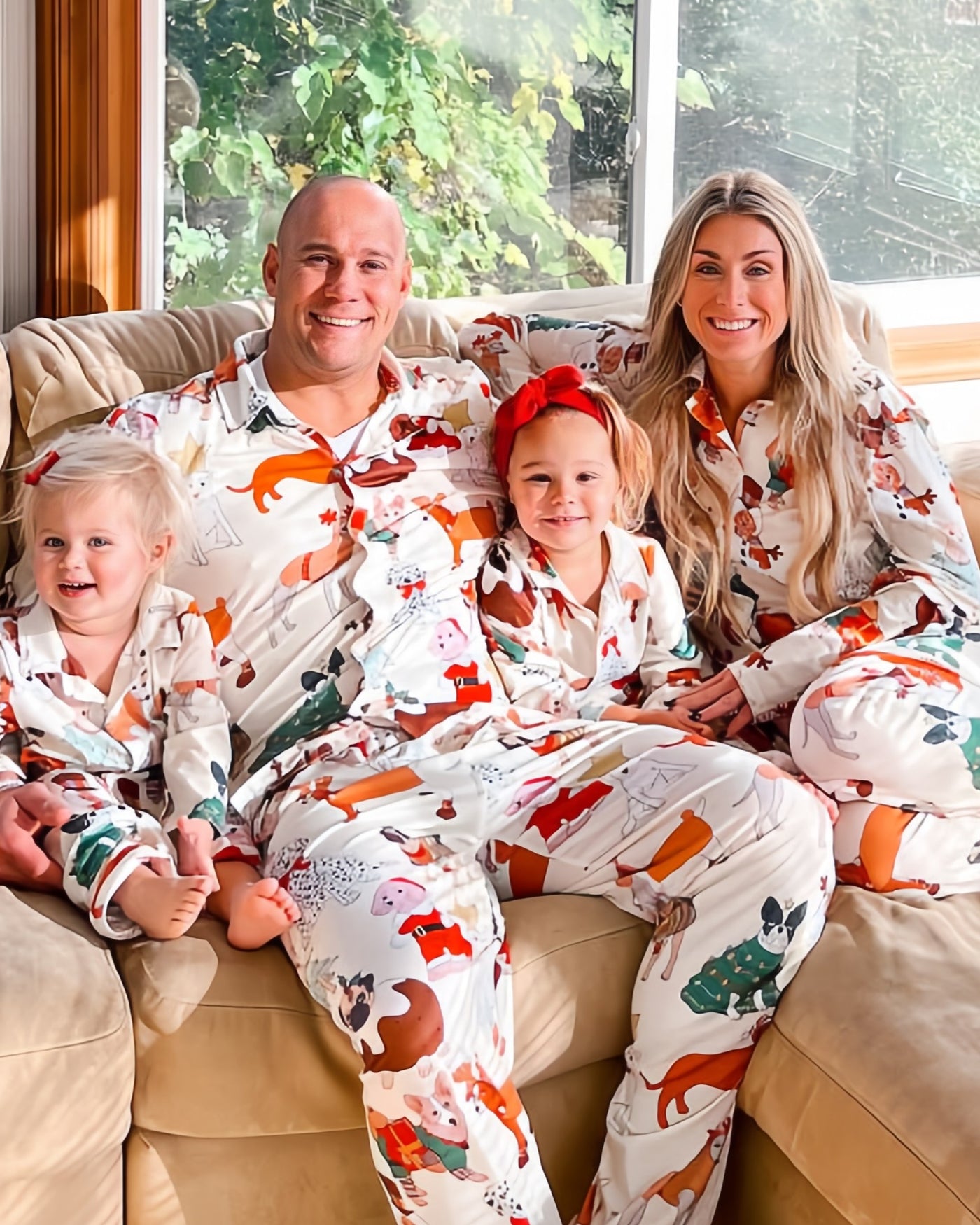 Merry Pups family and dog matching Christmas pajamas