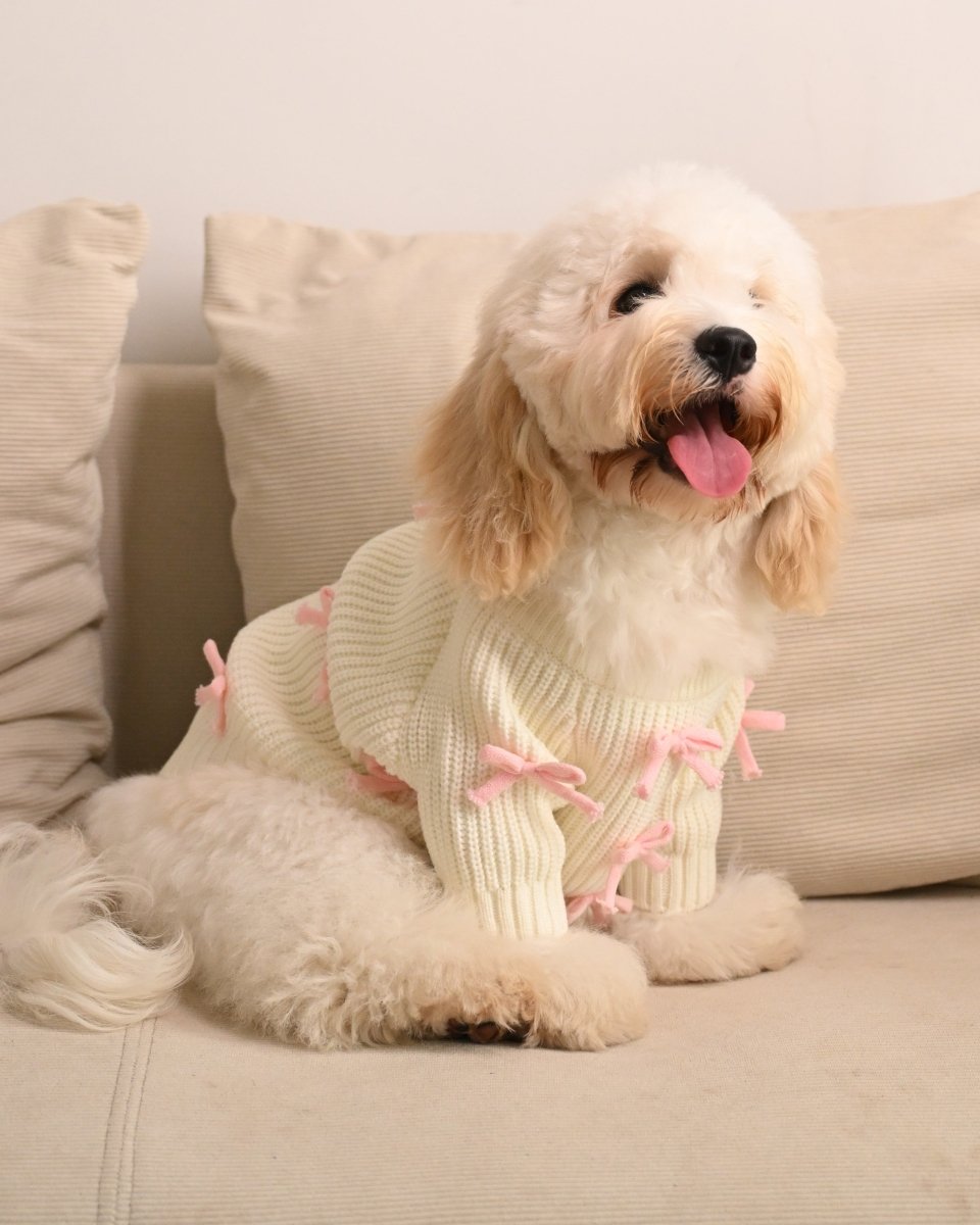Pink Bow - 3D Motif Pet Sweater - Merryreindeer