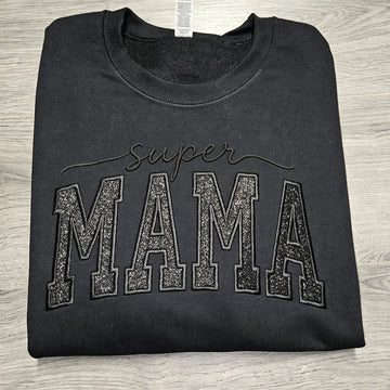 Custom Glitter Embroidered "Super Mama" Sweatshirt | Mother's Day Gift