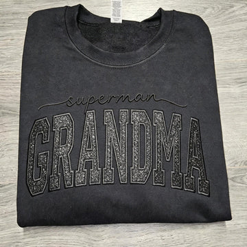 Custom Glitter Embroidered "Superman Grandma" Sweatshirt | Mother's Day Gift