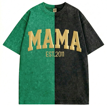 Custom Washed Patchwork MOM Print T-shirt Mothers Day Gift for Mama