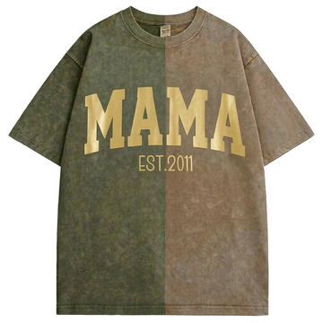 Custom Washed Patchwork MOM Print T-shirt Mothers Day Gift for Mama