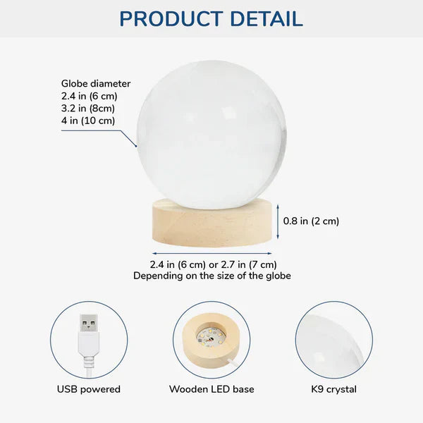 Personalized Crystal Ball Night Light - Custom Photo Gift for Dad, Father's Day Gift