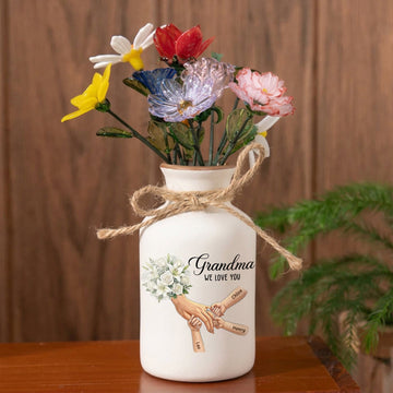 Personalized "White Lily & White Roses" Vase-Personalized Grandma Holding Hands|Best Mother's Day Gift– Timeless Gift for Every Home